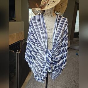 Cejon Navy and White Sheer Striped Cover Up
